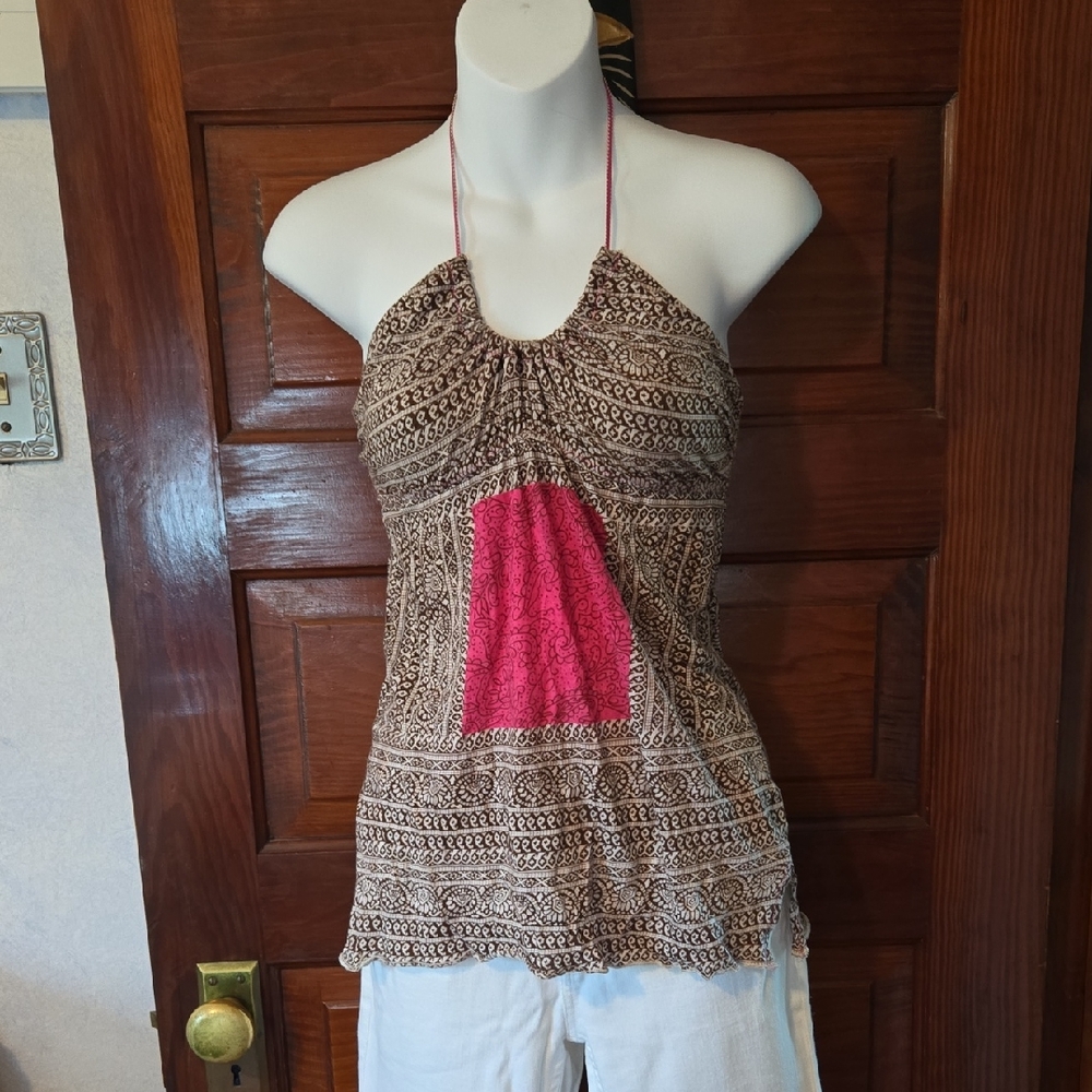 RARE Free People Brown/Pink Halter Top Sm. Or Med.